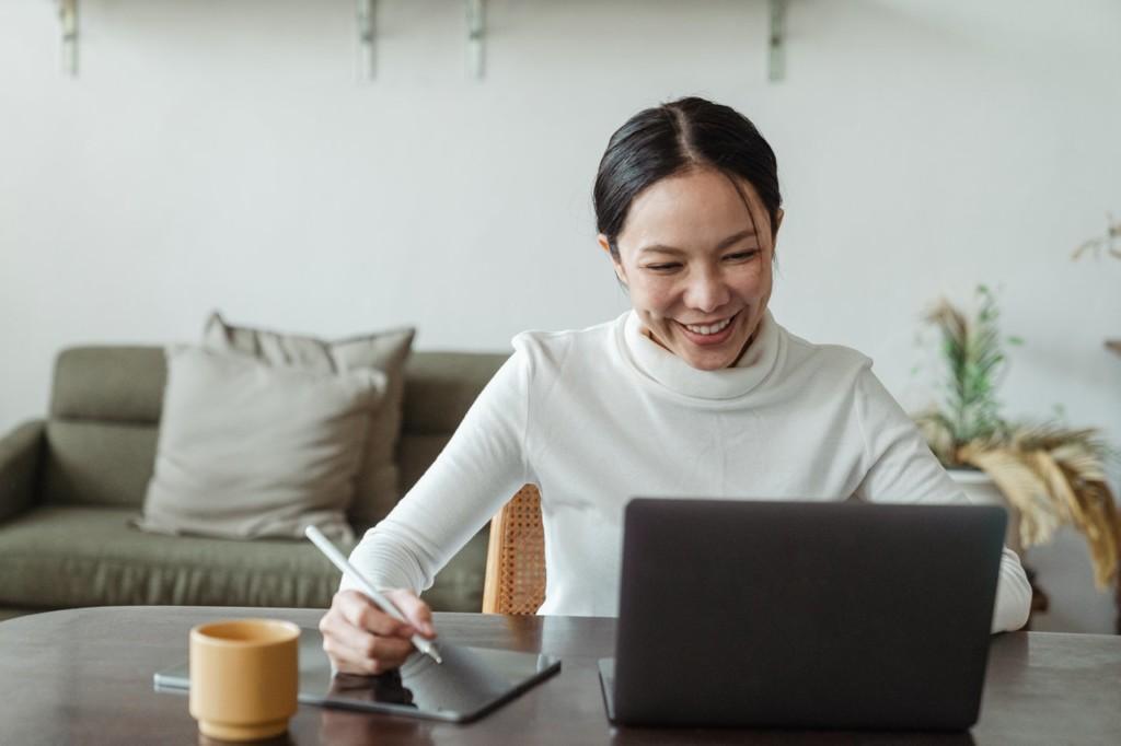 image shows woman running online business