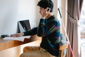 image shows blind person using computer software