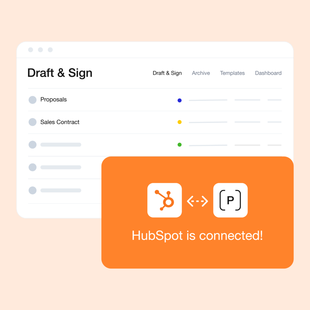 screenshot of the precisely draft & sign home page with hubspot connection logo