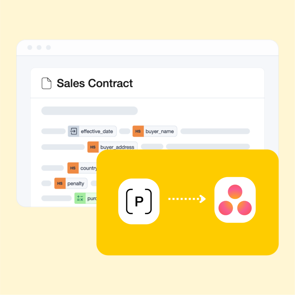 Sales contract created in Precisely - can be sent to Asana (logo)